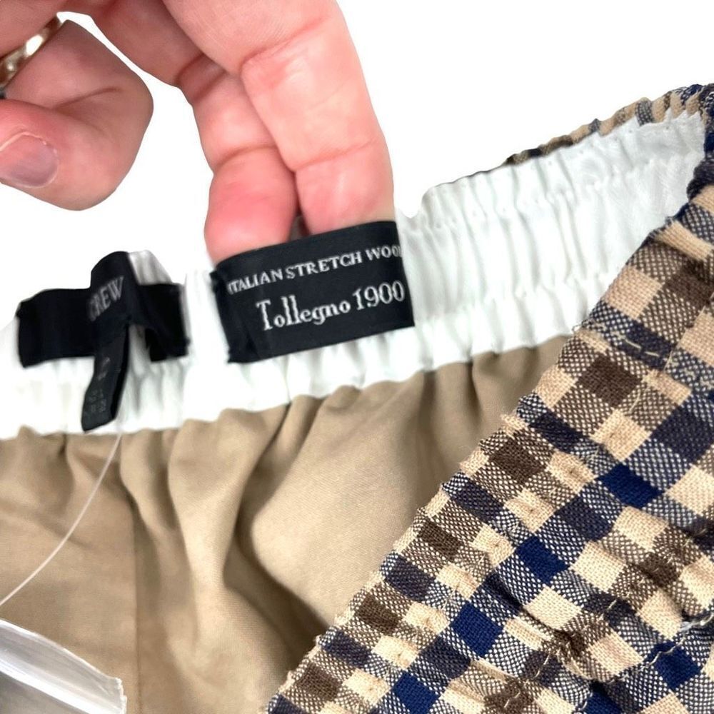 NEW J. Crew Tie-waist straight-leg pants‎ in honey plaid Italian wool Size 00 - Picture 6 of 12